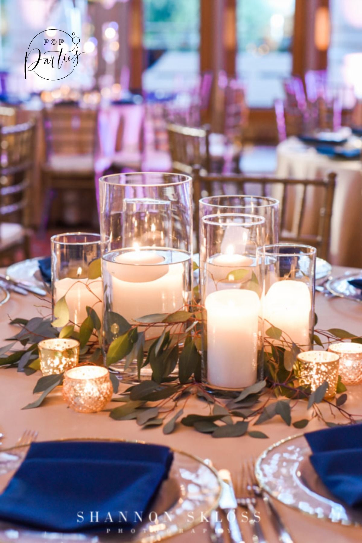 Navy and Peach and Gold Wedding Table Decor