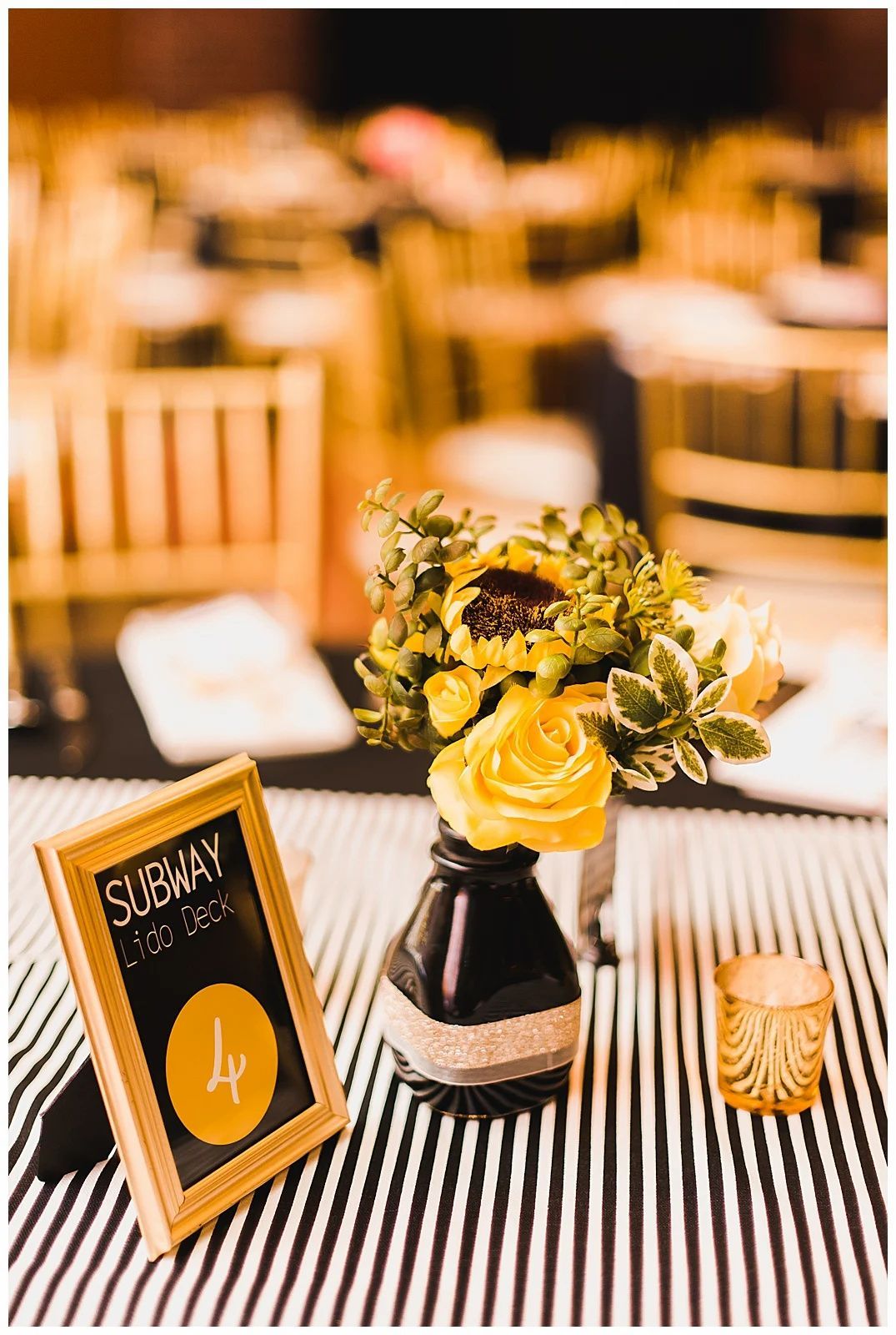 Black and Yellow Kate Spade-Inspired Wedding Centerpiece