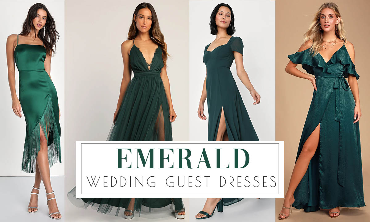 emerald green wedding guest dresses