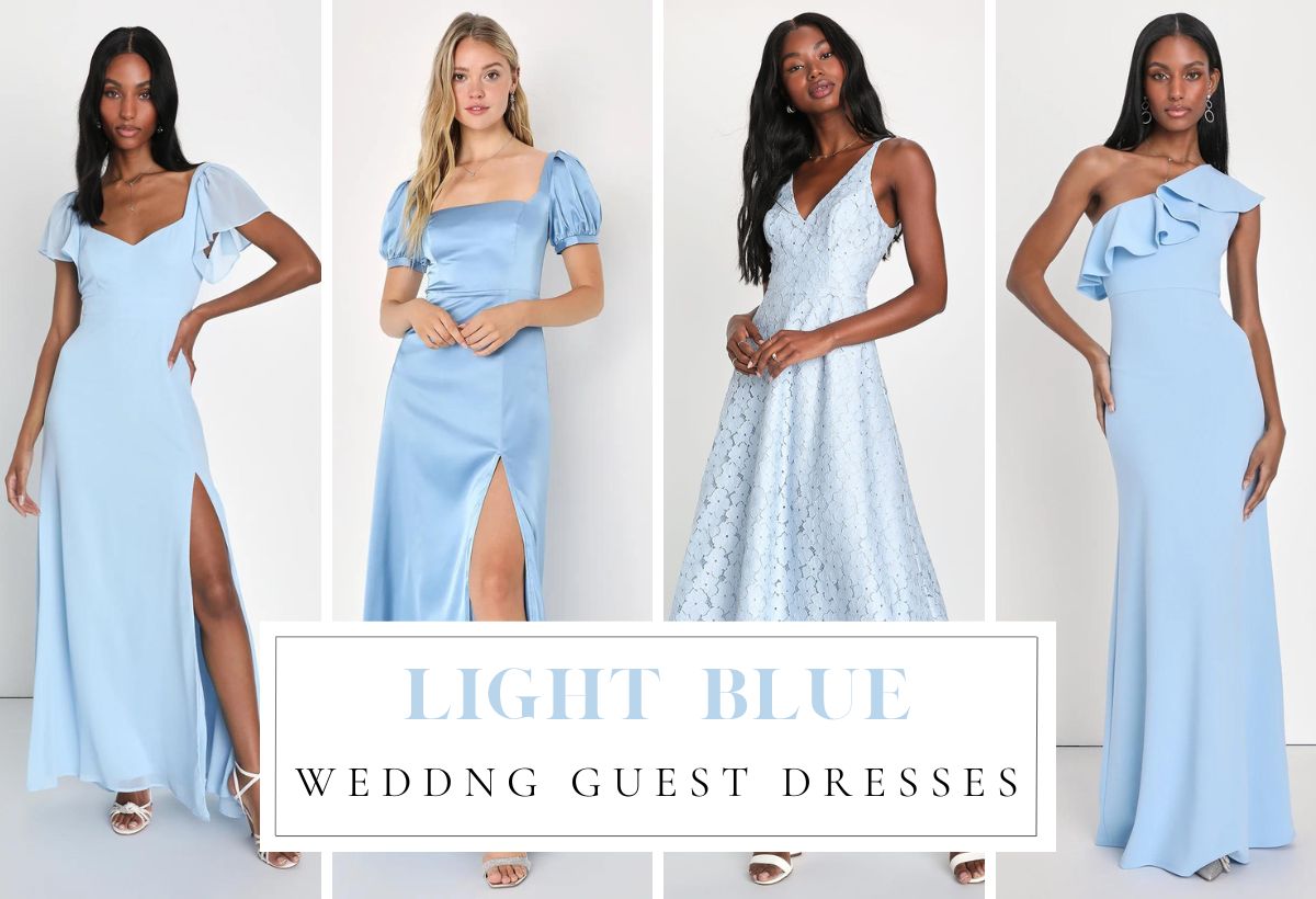 light blue wedding guest dresses