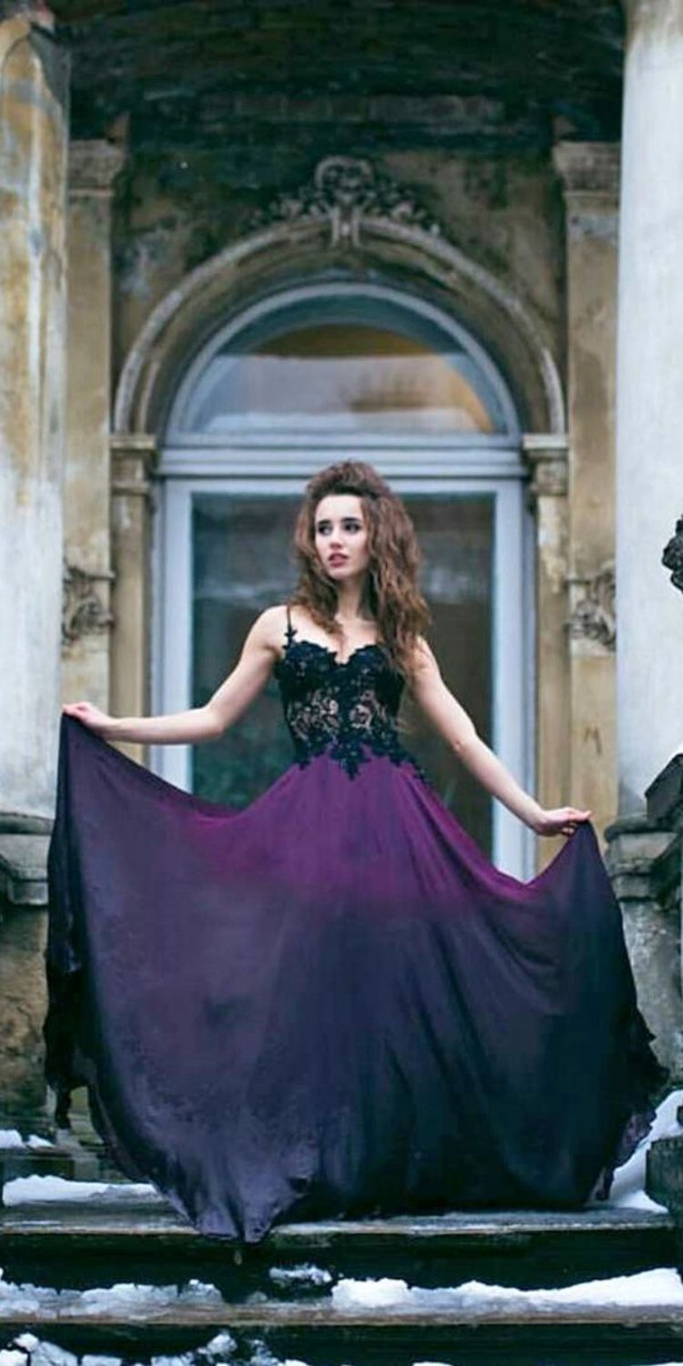 gothic black and purple ombre wedding gown