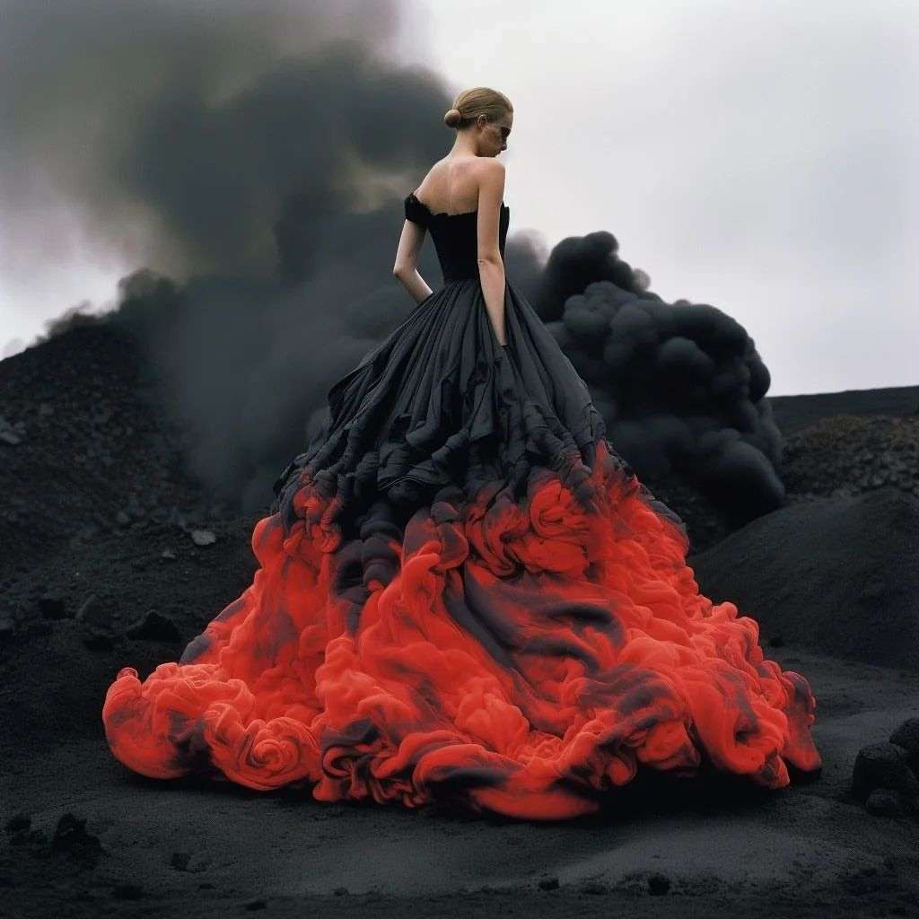 one shoulder black and red ombre wedding dress via fashions.universe
