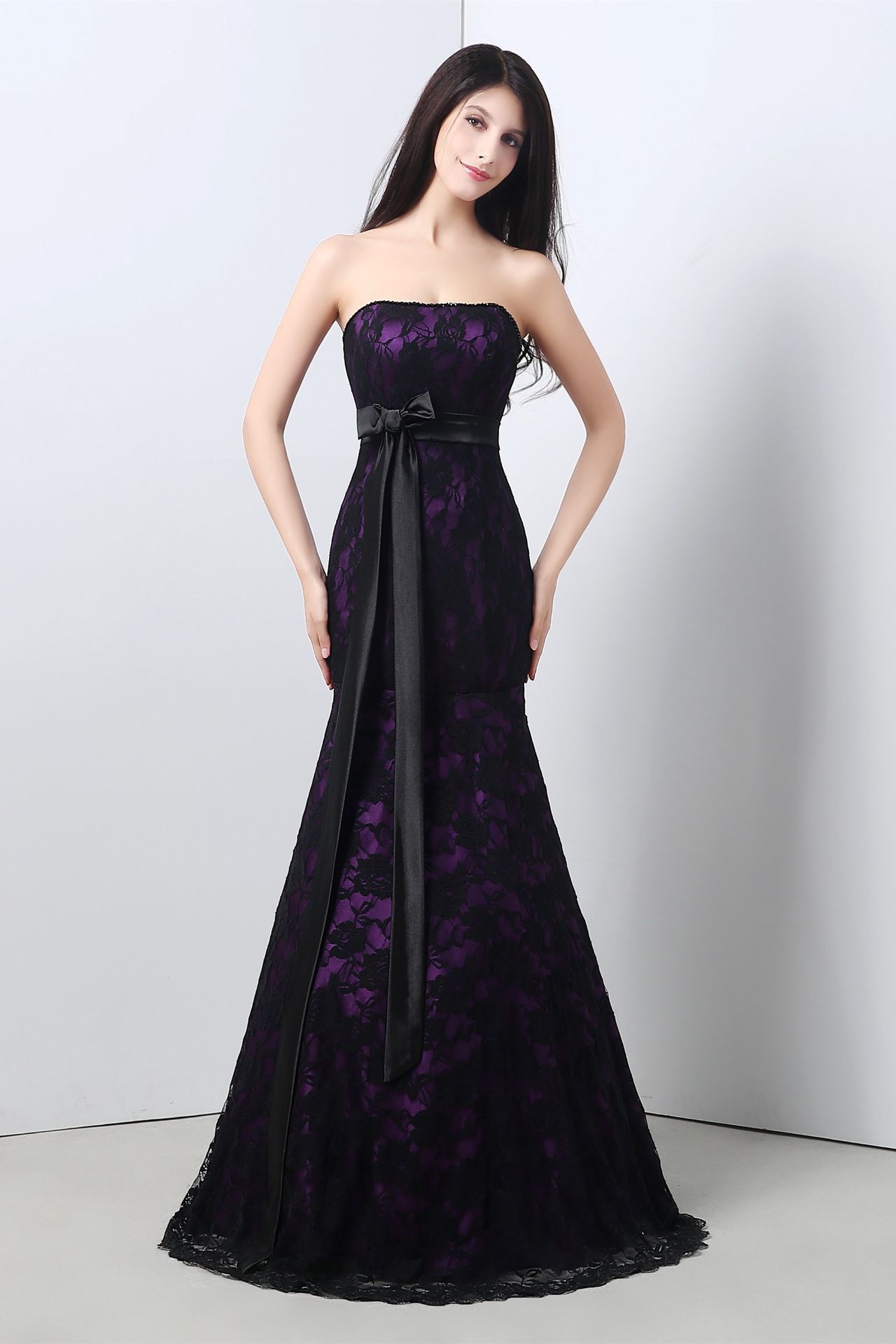 purple and black mermaid wedding dress