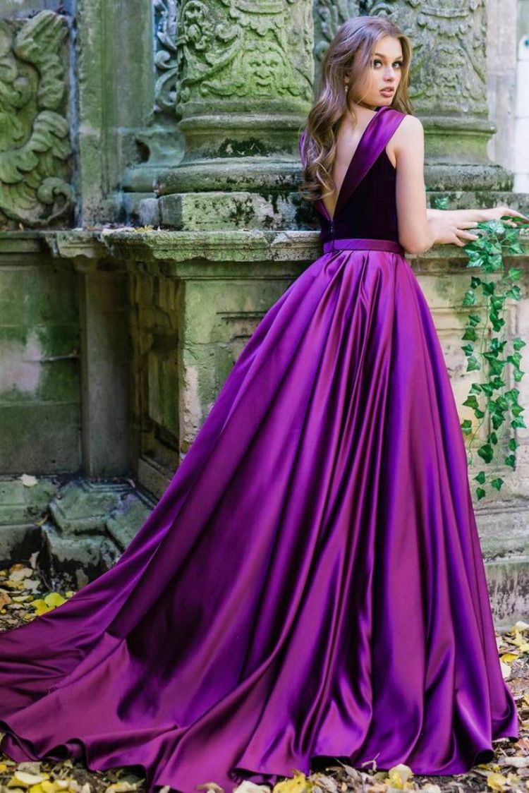 purple satin and black velvet wedding dress